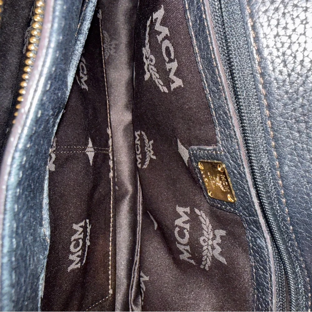 MCM Black Pebbled Leather Studded Flap Shoulder Bag w/ Chain Strap Vintage rare